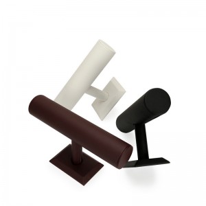 Custom Double T bar green color jewelry roller display PU Leather stand velvet jewelry display for watch necklace 