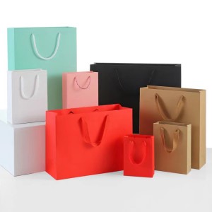 Wholesale Custom Printed Logo Packaging  bags Gift Craft Shopping Paper Bag With Ribbon Handles